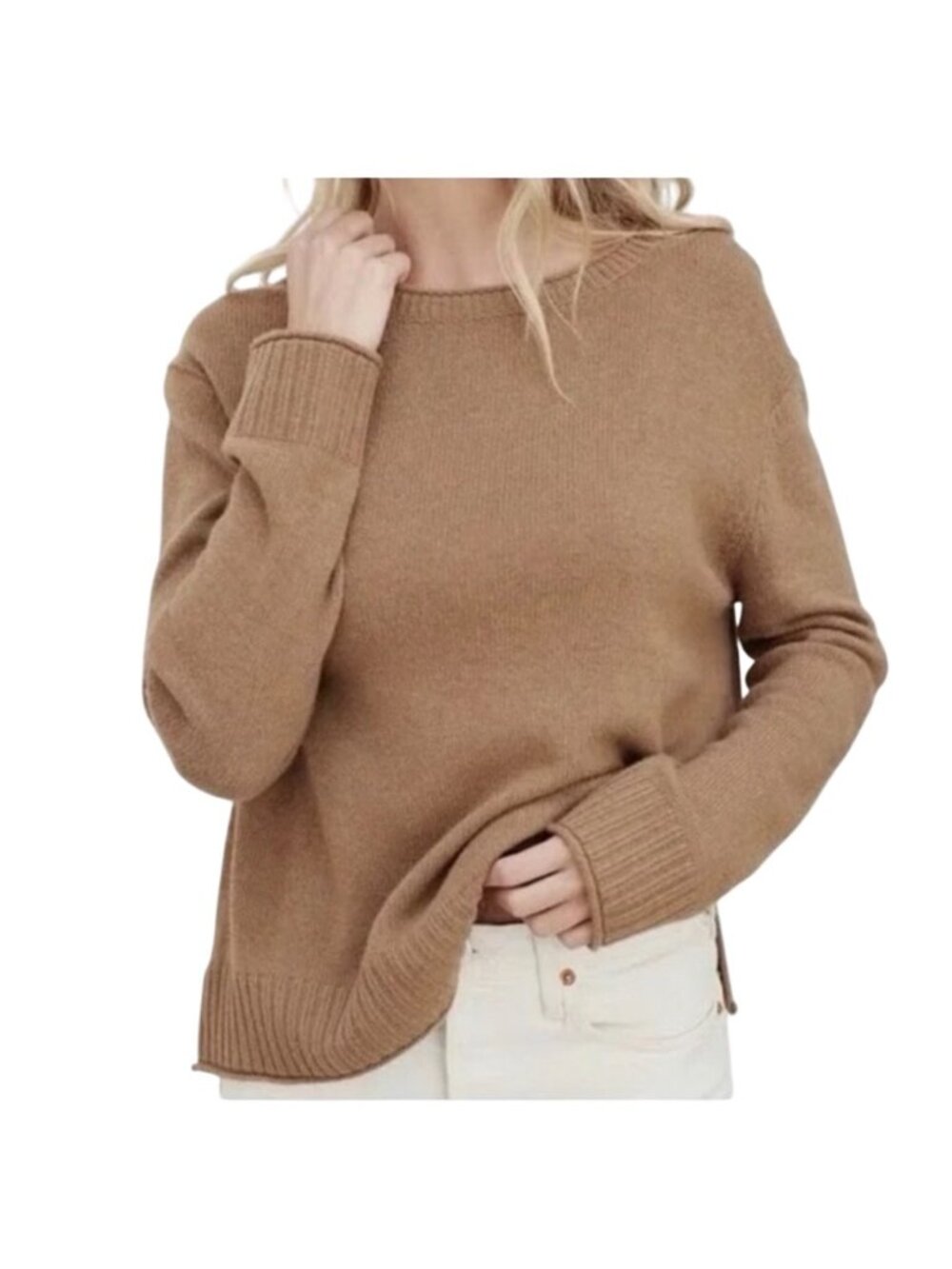 Jenni Kayne Everyday Sweater Camel Tan Wool Cashmere Blend Size M neutral essent